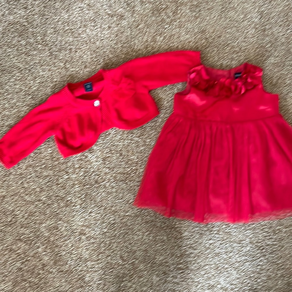 Old Navy red party dress and sweater 0-3 M